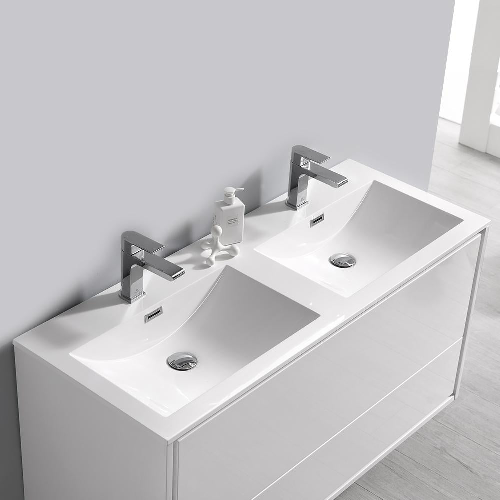 Fresca Catania 48" Glossy White Wall Hung Double Sink Modern Bathroom Vanity w/ Medicine Cabinet