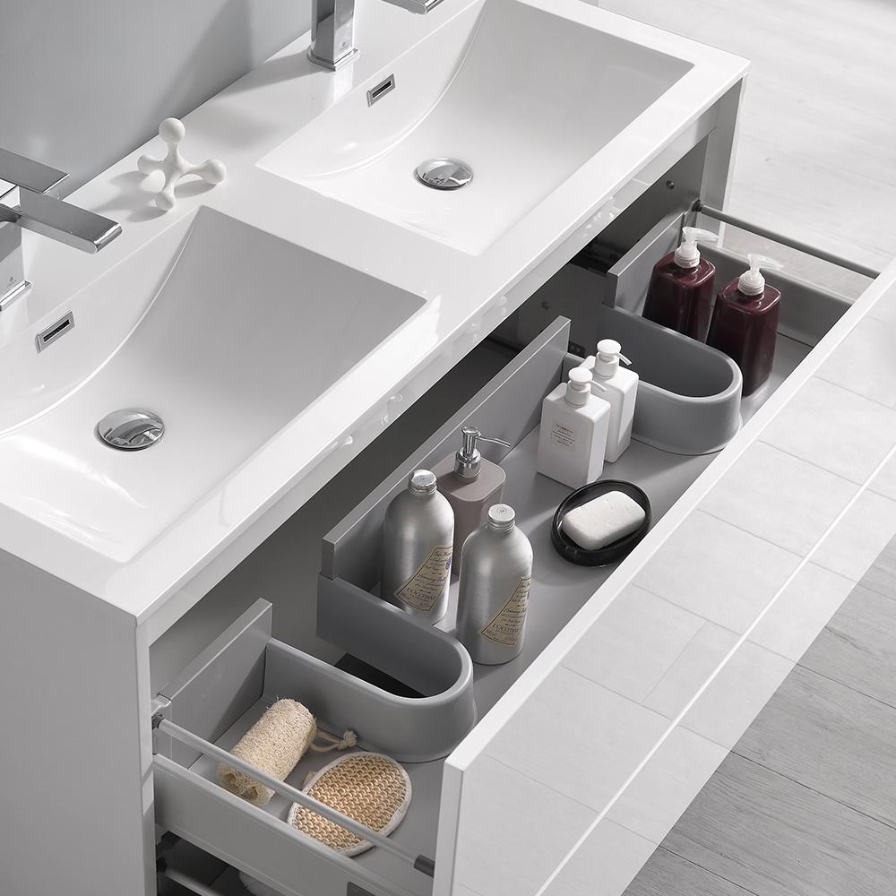 Fresca Catania 48" Glossy White Wall Hung Double Sink Modern Bathroom Vanity w/ Medicine Cabinet