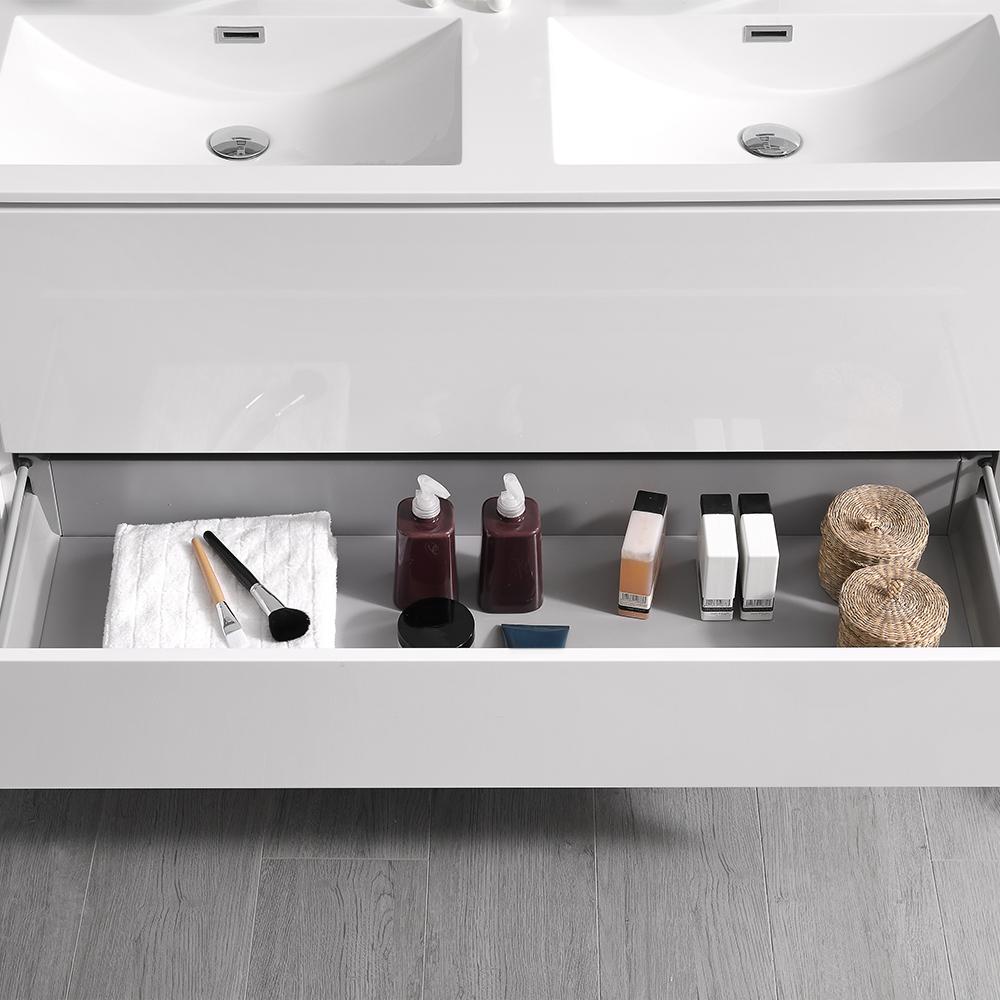 Fresca Catania 48" Glossy White Wall Hung Double Sink Modern Bathroom Vanity w/ Medicine Cabinet