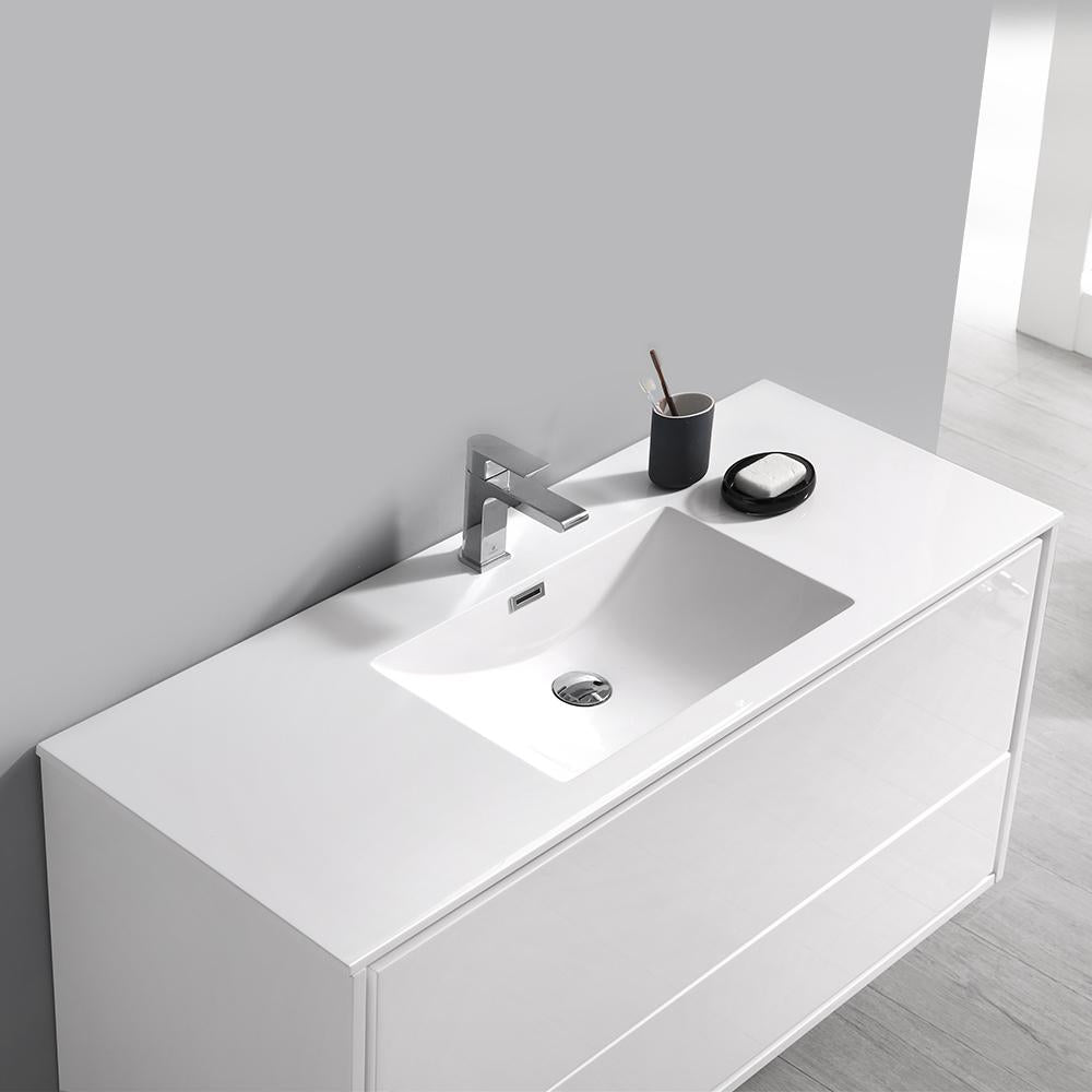 Fresca Catania 48" Glossy White Wall Hung Modern Bathroom Vanity w/ Medicine Cabinet