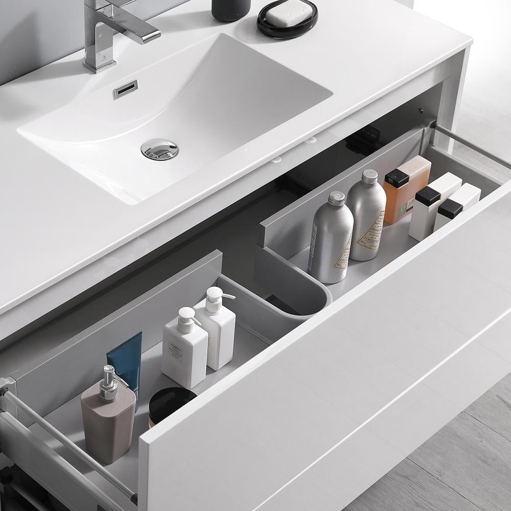 Fresca Catania 48" Glossy White Wall Hung Modern Bathroom Vanity w/ Medicine Cabinet