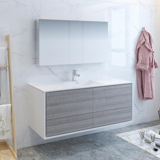 Fresca-Catania-60"-Glossy-Ash-Gray-Wall-Hung-Single-Sink-Modern-Bathroom-Vanity-w/-Medicine-Cabinet-(FVN9260HA-S)