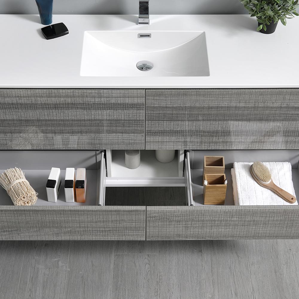 Fresca Catania 60" Glossy Ash Gray Wall Hung Single Sink Modern Bathroom Vanity w/ Medicine Cabinet