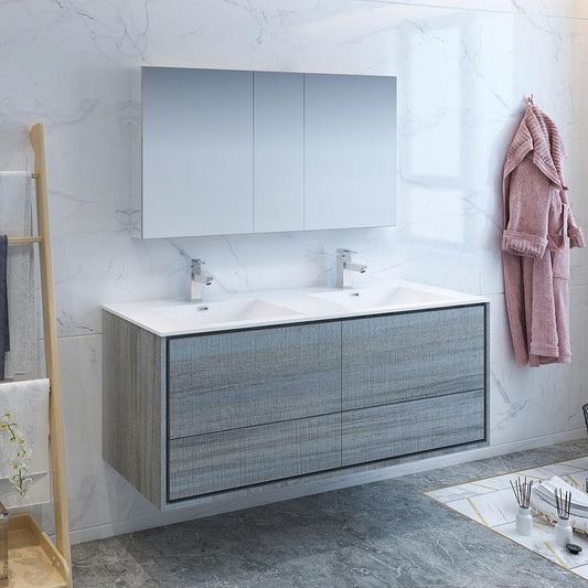 Fresca-Catania-60"-Ocean-Gray-Wall-Hung-Double-Sink-Modern-Bathroom-Vanity-w/-Medicine-Cabinet-(FVN9260OG-D)