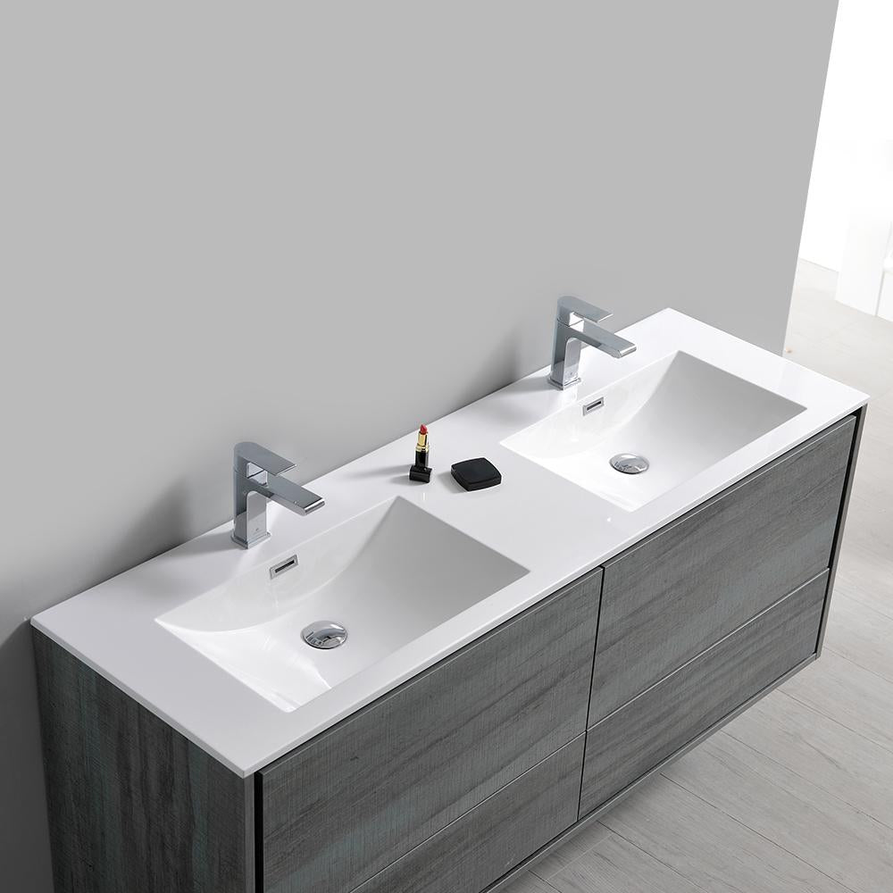 Fresca Catania 60" Ocean Gray Wall Hung Double Sink Modern Bathroom Vanity w/ Medicine Cabinet
