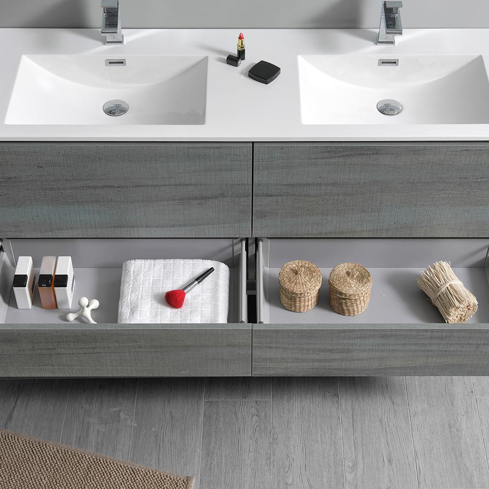 Fresca Catania 60" Ocean Gray Wall Hung Double Sink Modern Bathroom Vanity w/ Medicine Cabinet