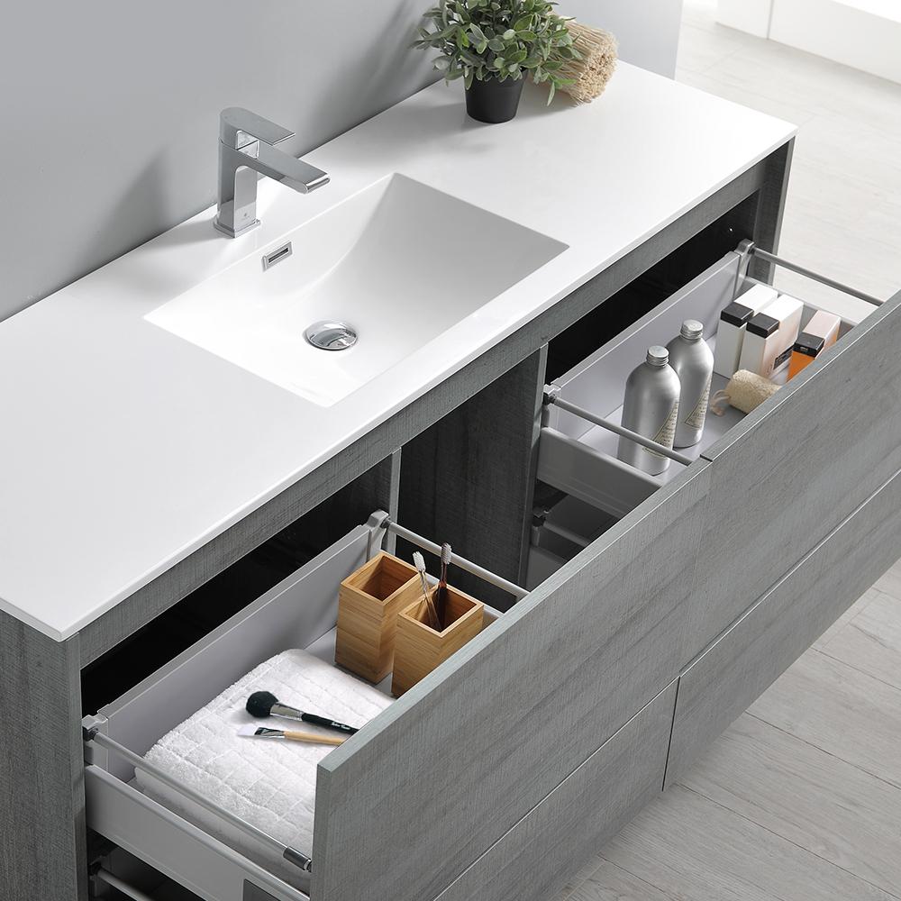 Fresca Catania 60" Ocean Gray Wall Hung Single Sink Modern Bathroom Vanity w/ Medicine Cabinet