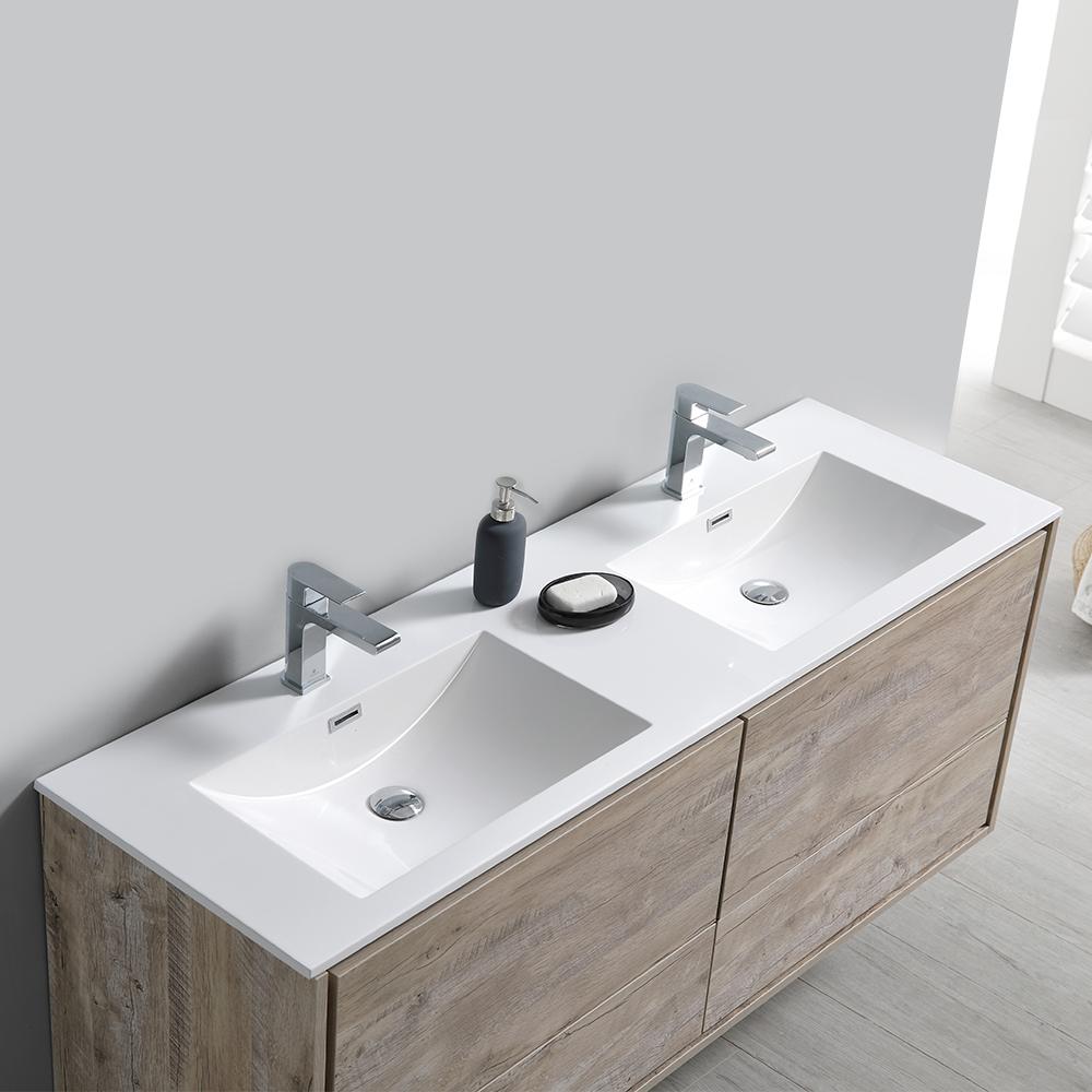 Fresca Catania 60" Rustic Natural Wood Wall Hung Double Sink Modern Bathroom Vanity w/ Medicine Cabinet