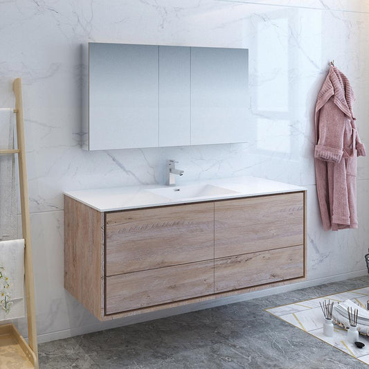 Fresca-Catania-60"-Rustic-Natural-Wood-Wall-Hung-Single-Sink-Modern-Bathroom-Vanity-w/-Medicine-Cabinet-(FVN9260RNW-S)
