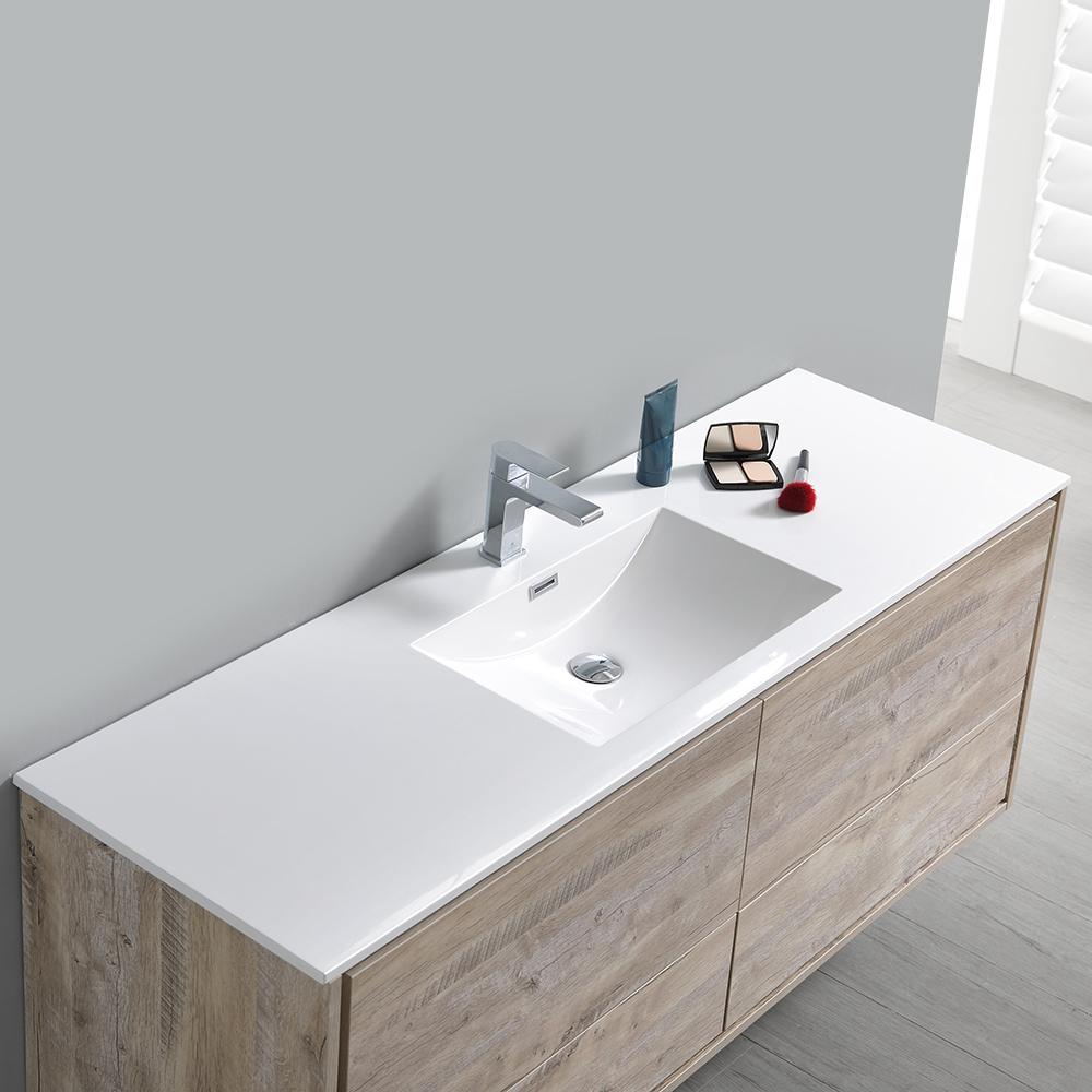 Fresca Catania 60" Rustic Natural Wood Wall Hung Single Sink Modern Bathroom Vanity w/ Medicine Cabinet