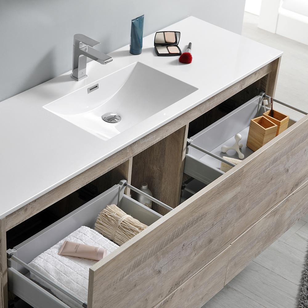Fresca Catania 60" Rustic Natural Wood Wall Hung Single Sink Modern Bathroom Vanity w/ Medicine Cabinet