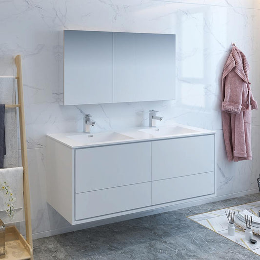 Fresca-Catania-60"-Glossy-White-Wall-Hung-Double-Sink-Modern-Bathroom-Vanity-w/-Medicine-Cabinet-(FVN9260WH-D)