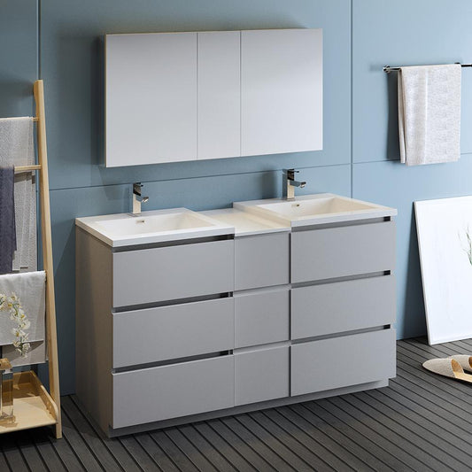 Fresca-Lazzaro-60"-Gray-Free-Standing-Double-Sink-Modern-Bathroom-Vanity-w/-Medicine-Cabinet-(FVN93-241224GR-D)