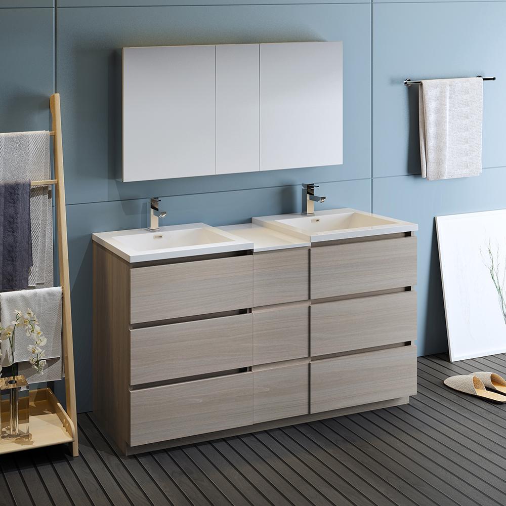 Fresca-Lazzaro-60"-Gray-Wood-Free-Standing-Double-Sink-Modern-Bathroom-Vanity-w/-Medicine-Cabinet-(FVN93-241224MGO-D)