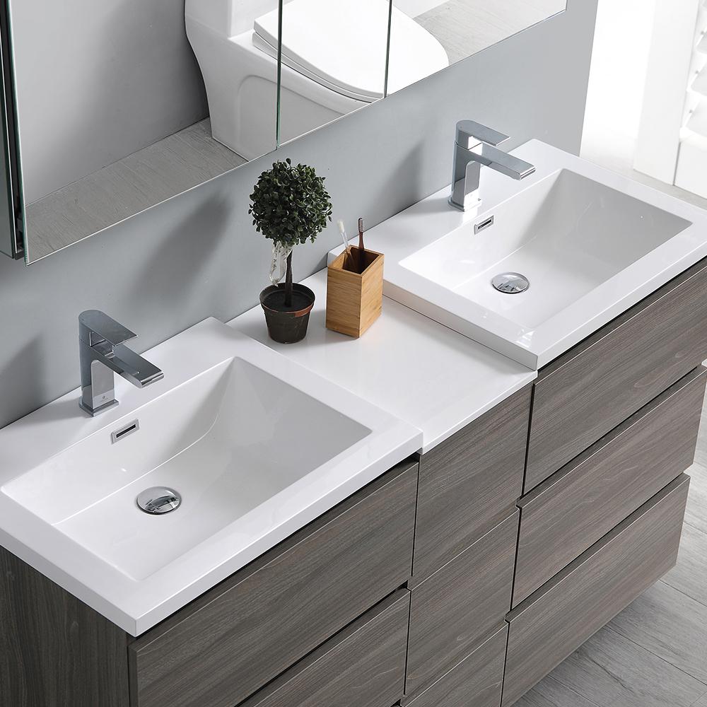 Fresca Lazzaro 60" Gray Wood Free Standing Double Sink Modern Bathroom Vanity w/ Medicine Cabinet