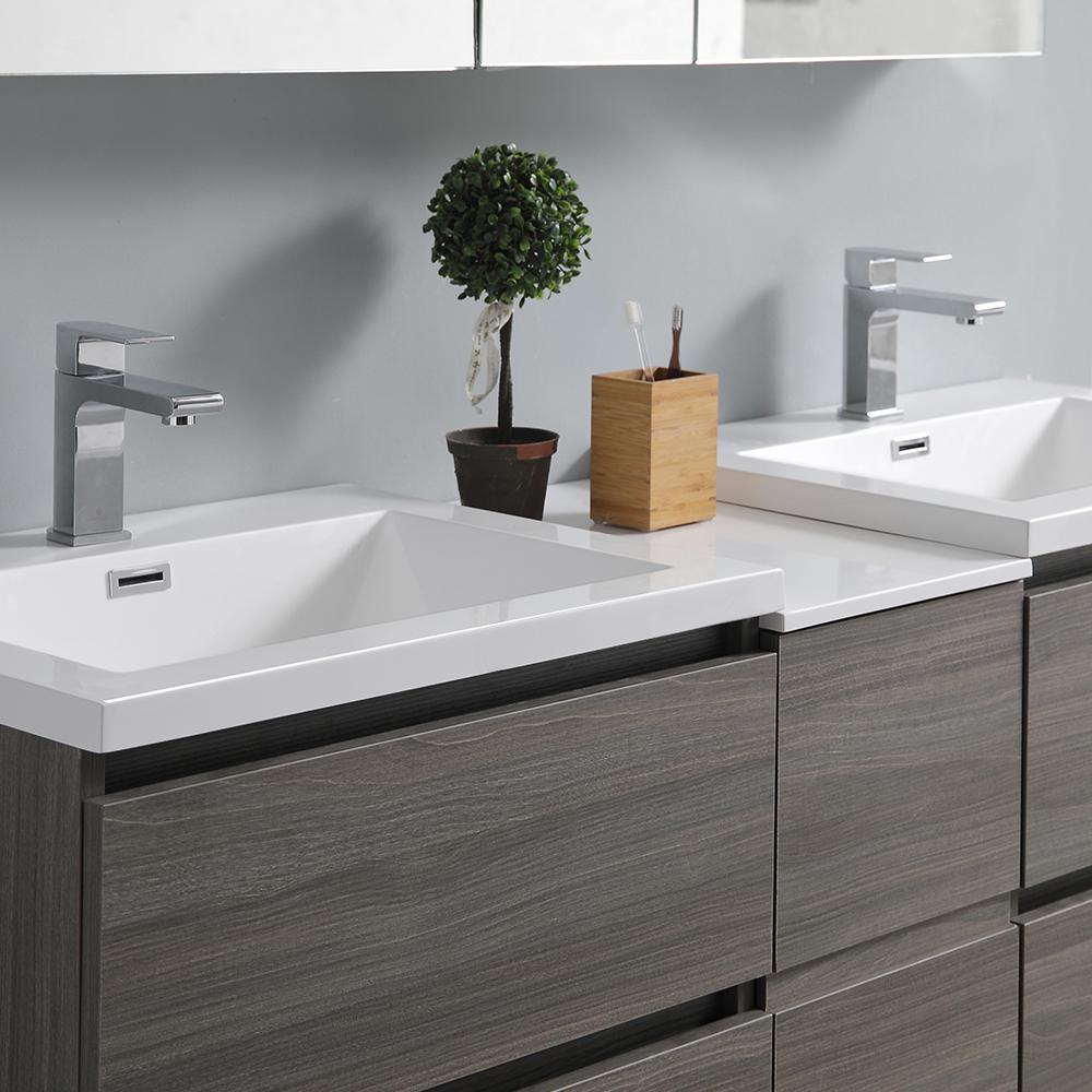 Fresca Lazzaro 60" Gray Wood Free Standing Double Sink Modern Bathroom Vanity w/ Medicine Cabinet