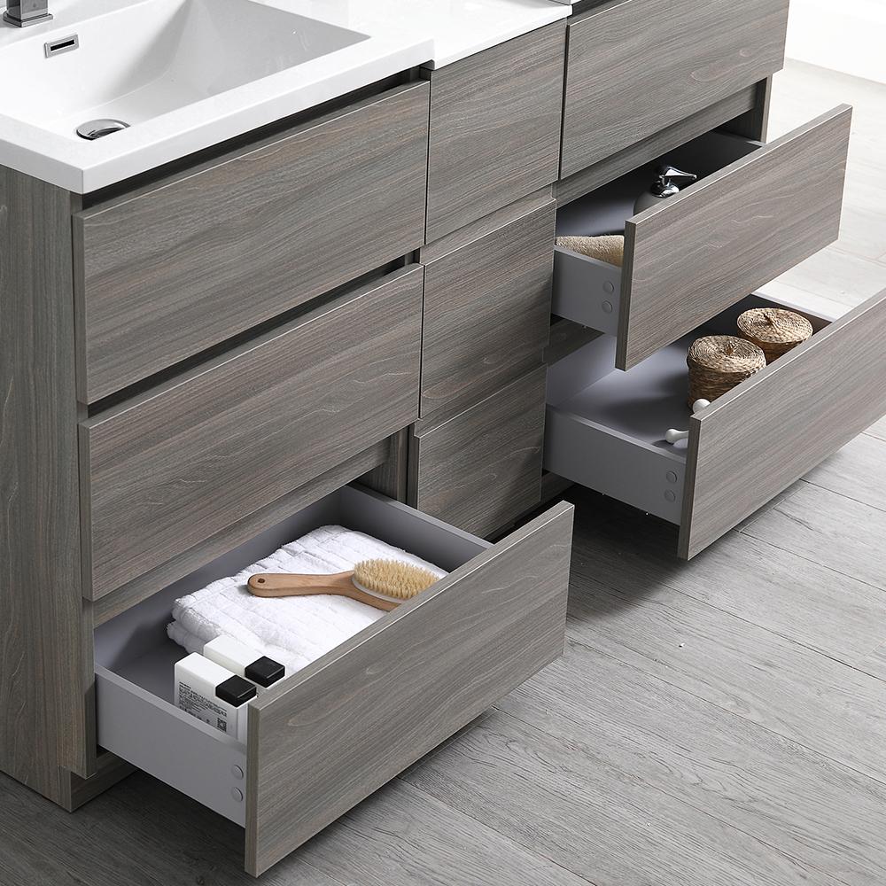 Fresca Lazzaro 60" Gray Wood Free Standing Double Sink Modern Bathroom Vanity w/ Medicine Cabinet