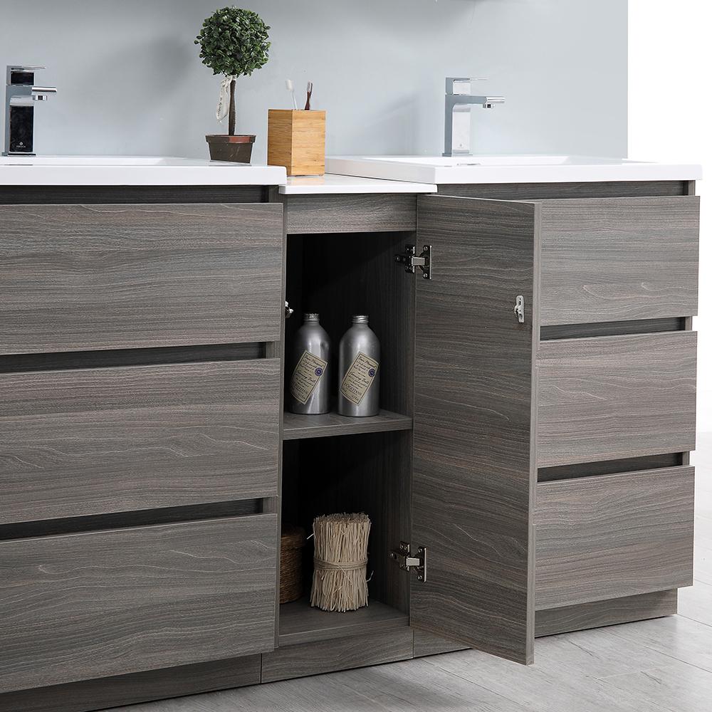Fresca Lazzaro 60" Gray Wood Free Standing Double Sink Modern Bathroom Vanity w/ Medicine Cabinet