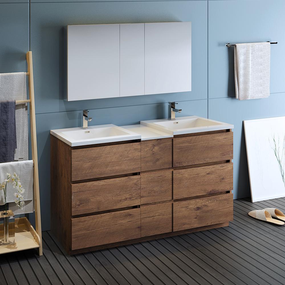 Fresca-Lazzaro-60"-Rosewood-Free-Standing-Double-Sink-Modern-Bathroom-Vanity-w/-Medicine-Cabinet-(FVN93-241224RW-D)