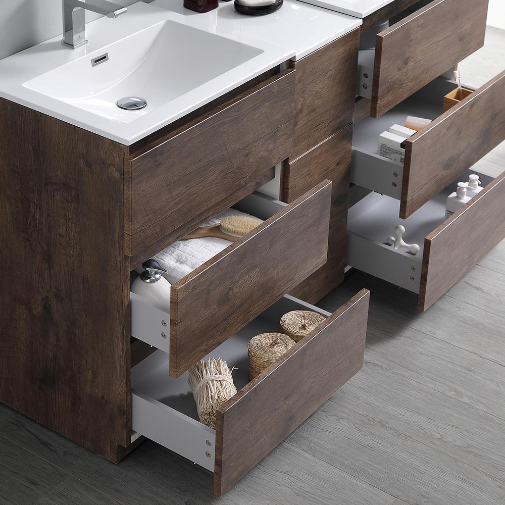 Fresca Lazzaro 60" Rosewood Free Standing Double Sink Modern Bathroom Vanity w/ Medicine Cabinet