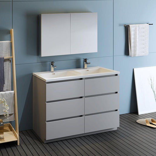 Fresca-Lazzaro-48"-Gray-Free-Standing-Double-Sink-Modern-Bathroom-Vanity-w/-Medicine-Cabinet-(FVN93-2424GR-D)