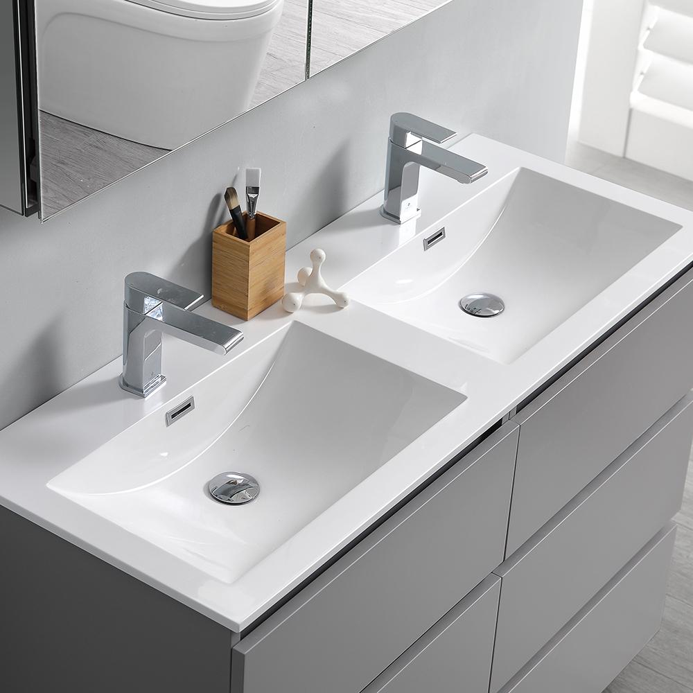 Fresca Lazzaro 48" Gray Free Standing Double Sink Modern Bathroom Vanity w/ Medicine Cabinet