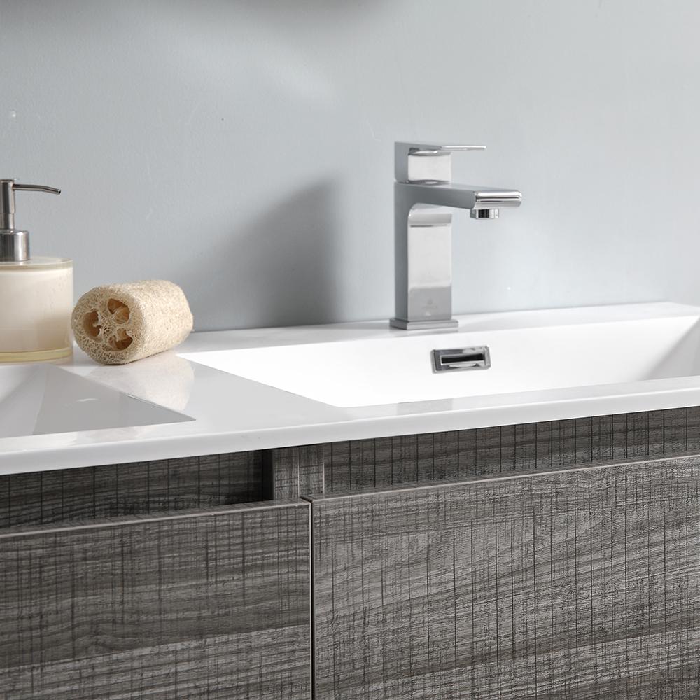 Fresca Lazzaro 48" Glossy Ash Gray Free Standing Double Sink Modern Bathroom Vanity w/ Medicine Cabinet