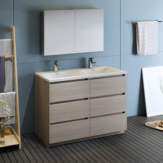 Fresca-Lazzaro-48"-Gray-Wood-Free-Standing-Double-Sink-Modern-Bathroom-Vanity-w/-Medicine-Cabinet-(FVN93-2424MGO-D)
