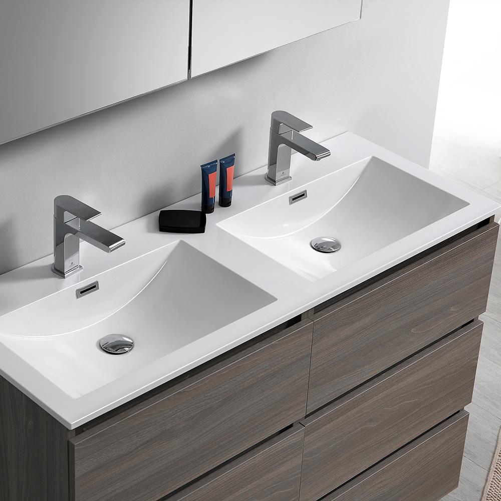Fresca Lazzaro 48" Gray Wood Free Standing Double Sink Modern Bathroom Vanity w/ Medicine Cabinet