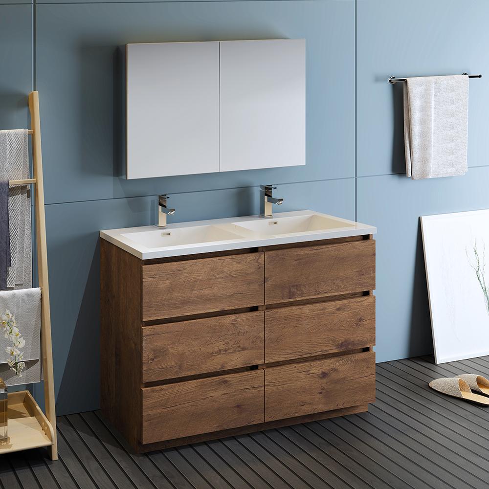 Fresca-Lazzaro-48"-Rosewood-Free-Standing-Double-Sink-Modern-Bathroom-Vanity-w/-Medicine-Cabinet-(FVN93-2424RW-D)