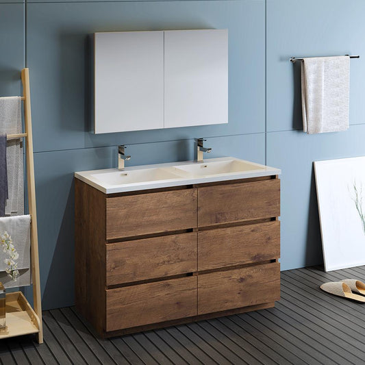 Fresca-Lazzaro-48"-Rosewood-Free-Standing-Double-Sink-Modern-Bathroom-Vanity-w/-Medicine-Cabinet-(FVN93-2424RW-D)