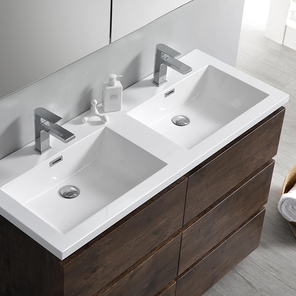 Fresca Lazzaro 48" Rosewood Free Standing Double Sink Modern Bathroom Vanity w/ Medicine Cabinet