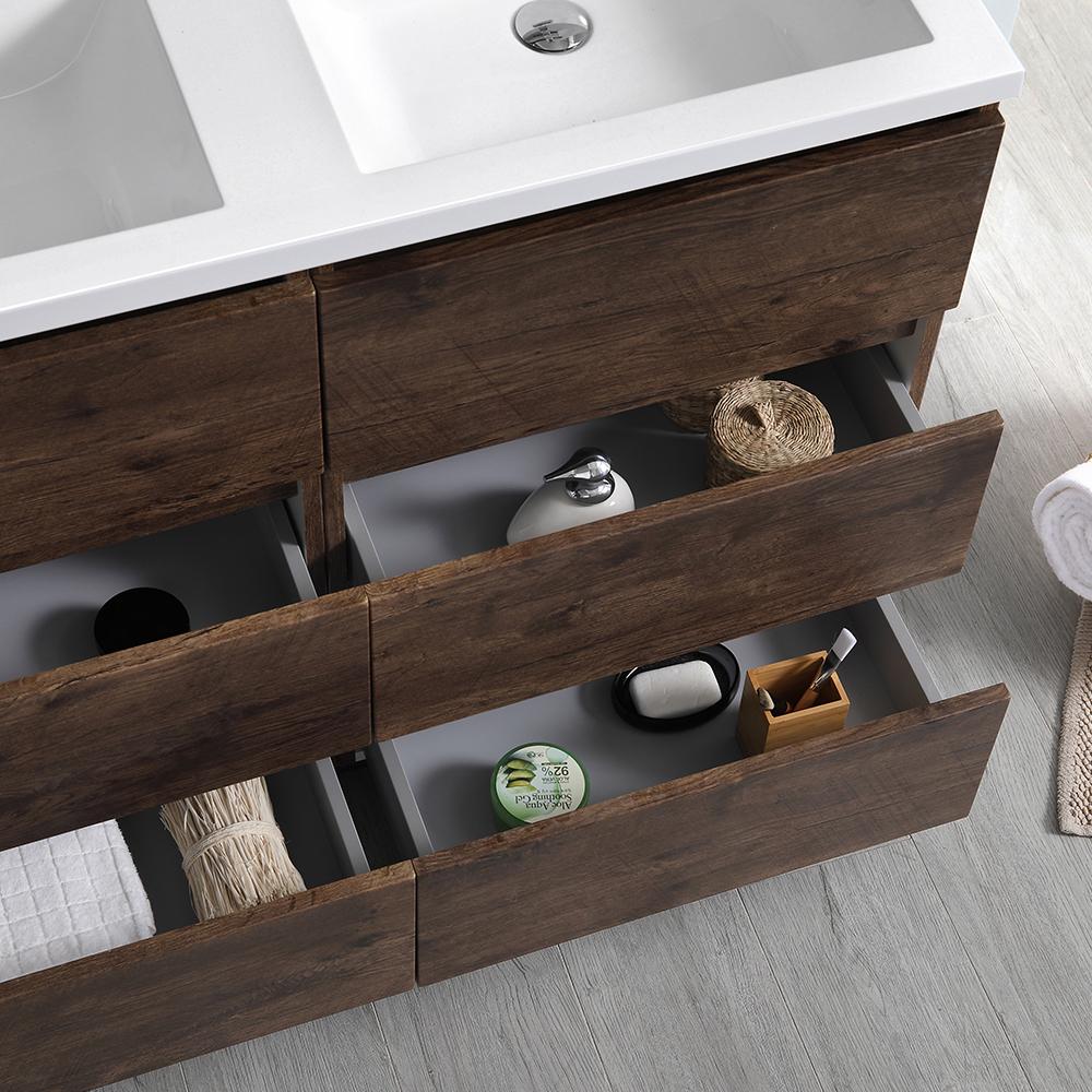 Fresca Lazzaro 48" Rosewood Free Standing Double Sink Modern Bathroom Vanity w/ Medicine Cabinet