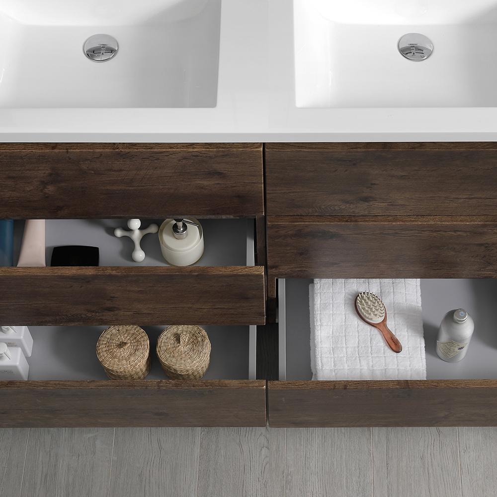 Fresca Lazzaro 48" Rosewood Free Standing Double Sink Modern Bathroom Vanity w/ Medicine Cabinet