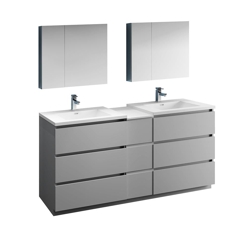 Fresca Lazzaro 72" Gray Free Standing Double Sink Modern Bathroom Vanity w/ Medicine Cabinet