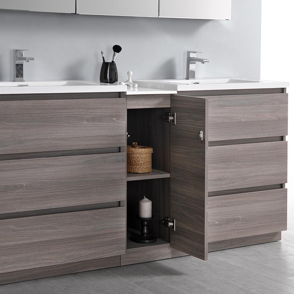 Fresca Lazzaro 72" Gray Wood Free Standing Double Sink Modern Bathroom Vanity w/ Medicine Cabinet