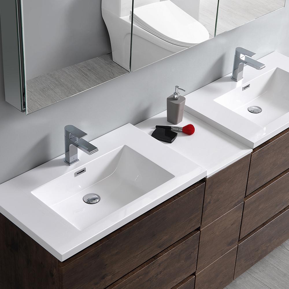 Fresca Lazzaro 72" Rosewood Free Standing Double Sink Modern Bathroom Vanity w/ Medicine Cabinet