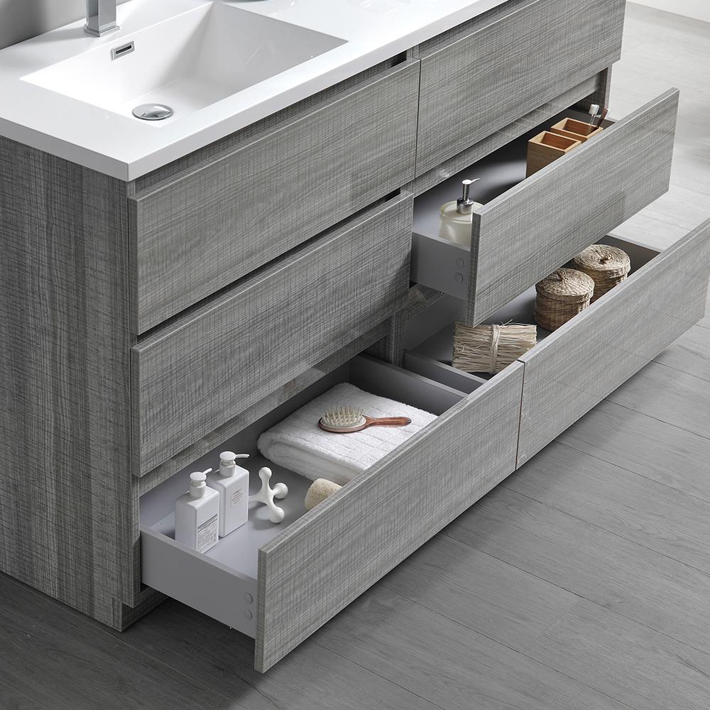 Fresca Lazzaro 60" Glossy Ash Gray Free Standing Double Sink Modern Bathroom Vanity w/ Medicine Cabinet