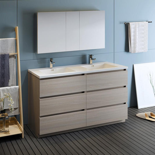 Fresca-Lazzaro-60"-Gray-Wood-Free-Standing-Double-Sink-Modern-Bathroom-Vanity-w/-Medicine-Cabinet-(FVN93-3030MGO-D)