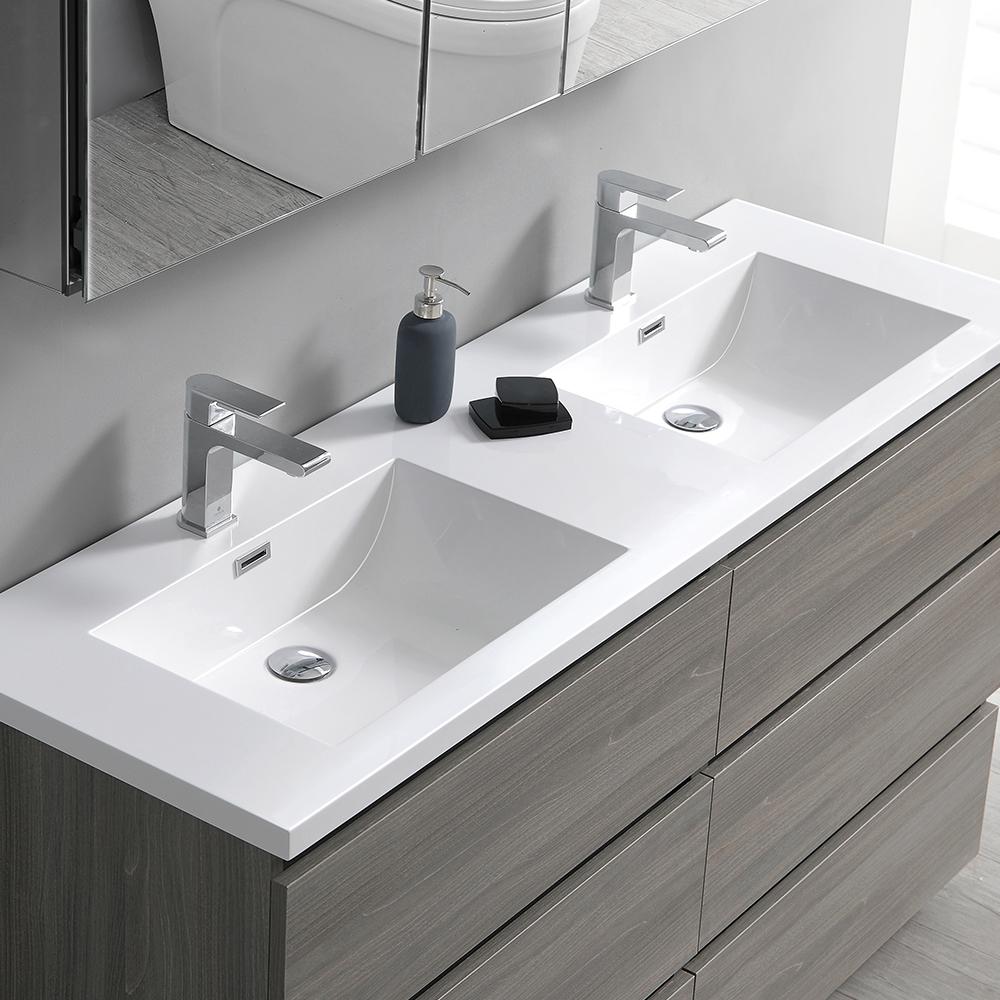Fresca Lazzaro 60" Gray Wood Free Standing Double Sink Modern Bathroom Vanity w/ Medicine Cabinet