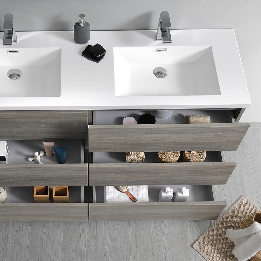 Fresca Lazzaro 60" Gray Wood Free Standing Double Sink Modern Bathroom Vanity w/ Medicine Cabinet