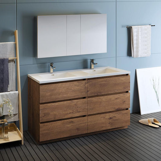 Fresca-Lazzaro-60"-Rosewood-Free-Standing-Double-Sink-Modern-Bathroom-Vanity-w/-Medicine-Cabinet-(FVN93-3030RW-D)