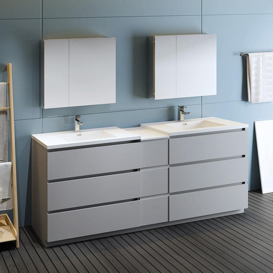 Fresca-Lazzaro-84"-Gray-Free-Standing-Double-Sink-Modern-Bathroom-Vanity-w/-Medicine-Cabinet-(FVN93-361236GR-D)