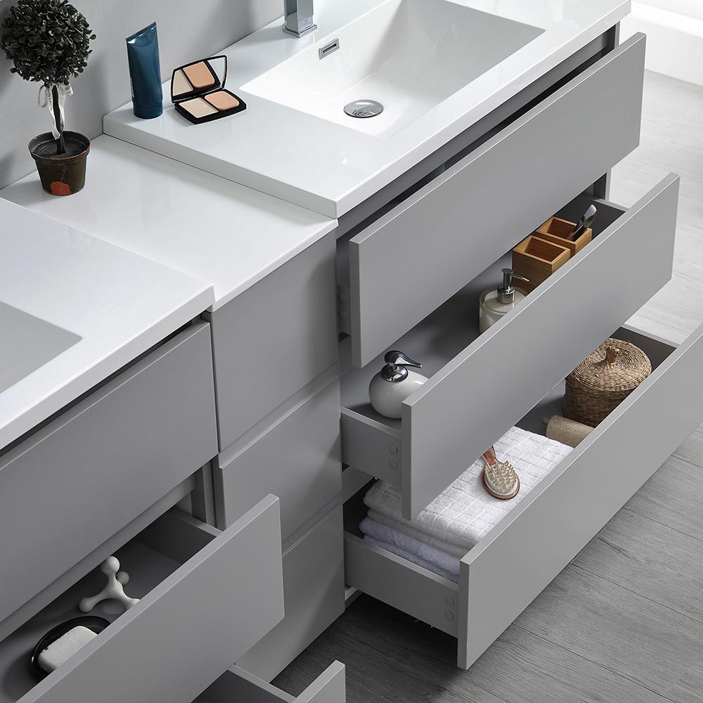 Fresca Lazzaro 84" Gray Free Standing Double Sink Modern Bathroom Vanity w/ Medicine Cabinet