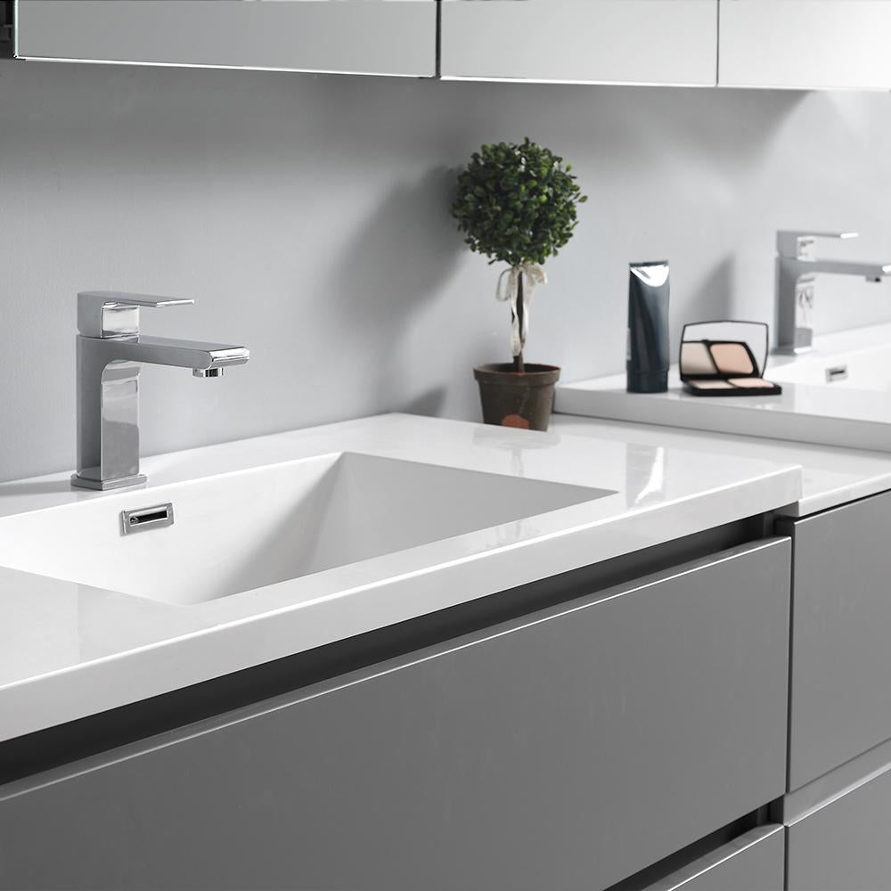 Fresca Lazzaro 84" Gray Free Standing Double Sink Modern Bathroom Vanity w/ Medicine Cabinet