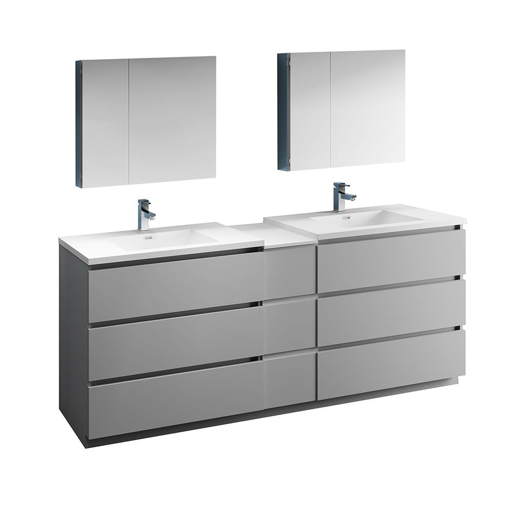 Fresca Lazzaro 84" Gray Free Standing Double Sink Modern Bathroom Vanity w/ Medicine Cabinet