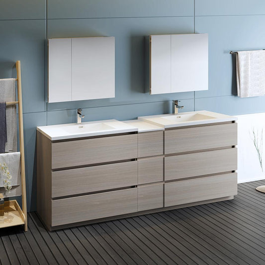 Fresca-Lazzaro-84"-Gray-Wood-Free-Standing-Double-Sink-Modern-Bathroom-Vanity-w/-Medicine-Cabinet-(FVN93-361236MGO-D)