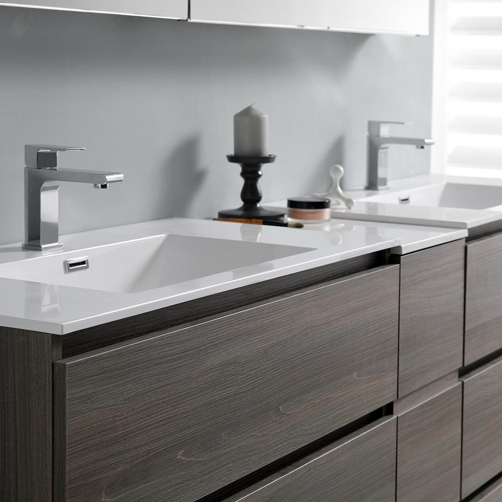 Fresca Lazzaro 84" Gray Wood Free Standing Double Sink Modern Bathroom Vanity w/ Medicine Cabinet
