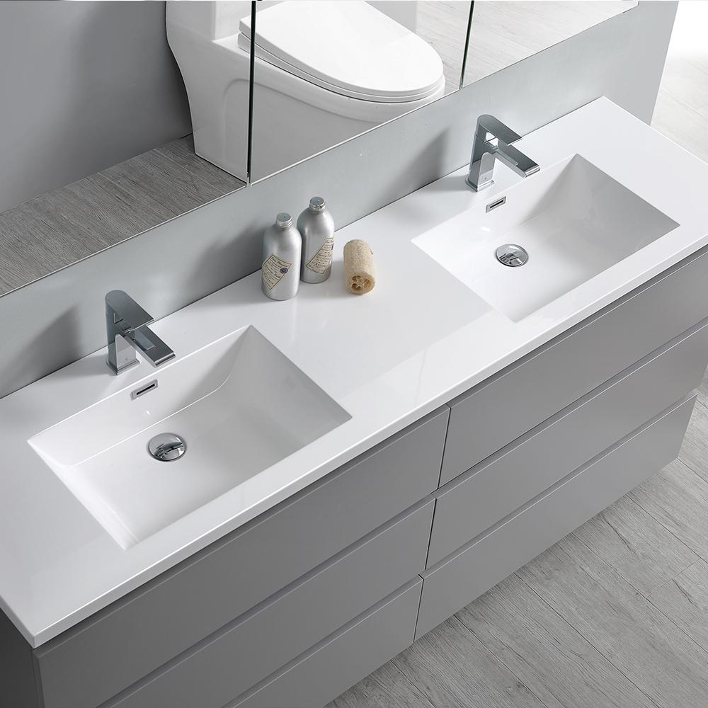 Fresca Lazzaro 72" Gray Free Standing Double Sink Modern Bathroom Vanity w/ Medicine Cabinet