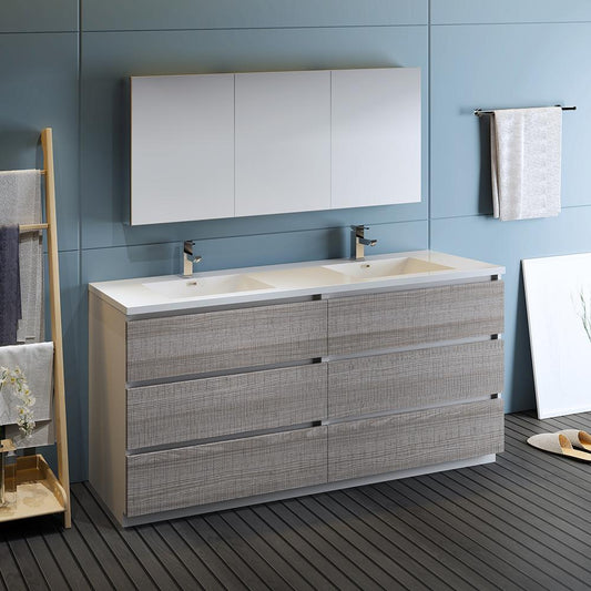 Fresca-Lazzaro-72"-Glossy-Ash-Gray-Free-Standing-Double-Sink-Modern-Bathroom-Vanity-w/-Medicine-Cabinet-(FVN93-3636HA-D)